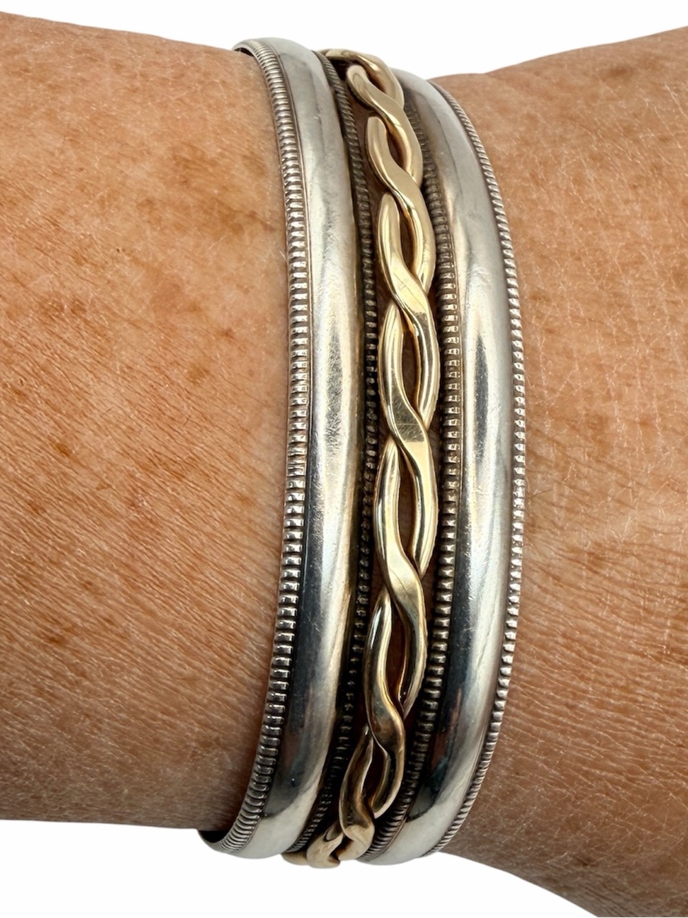 VTG Sterling Silver Two Tone Braided Cuff Unisex Navajo Handcrafted Western 7”